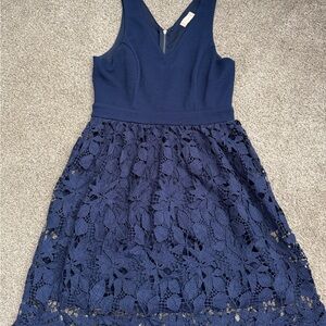 Altar'd State Navy Lace Fit-and-Flare Midi Dress